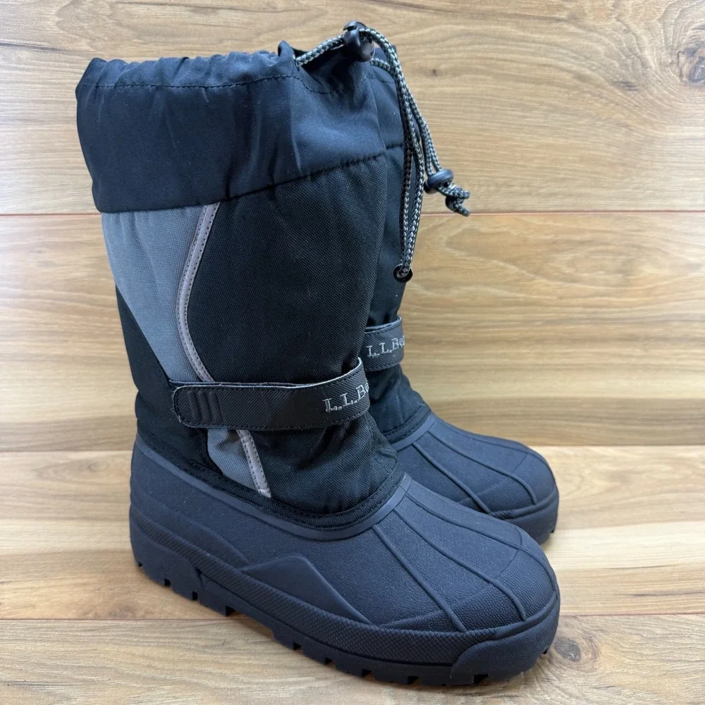 LL BEAN Northwoods Boys Youth Snow‎ Boots 6 Black Gray Waterproof Insulated